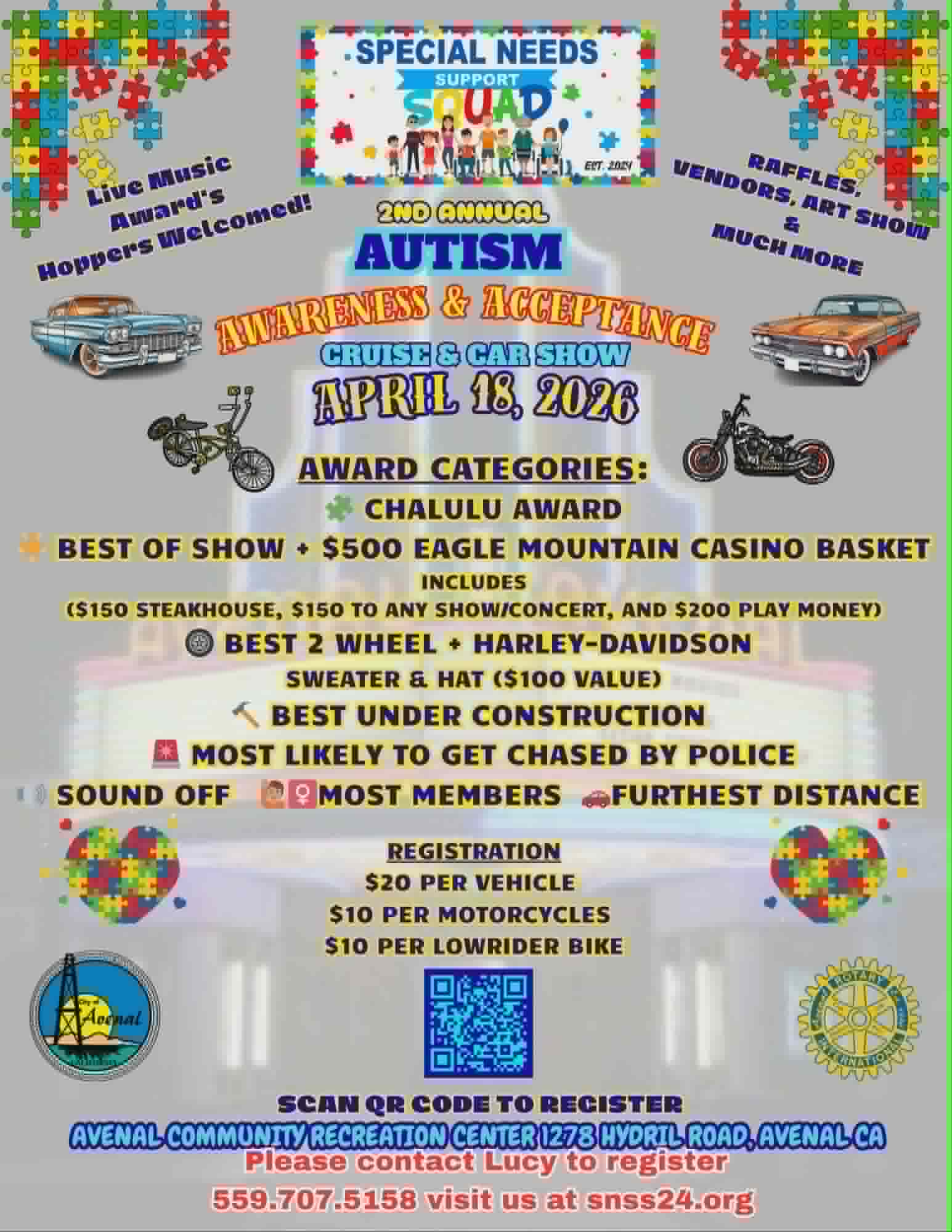 2nd Annual Autism Awareness Cruise and Car Show - Award Categories and Registration - Click to Register
